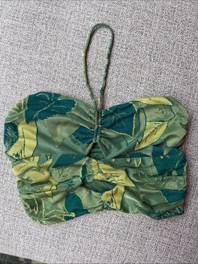 Zara Green and Gold Strapless halter tropical print top